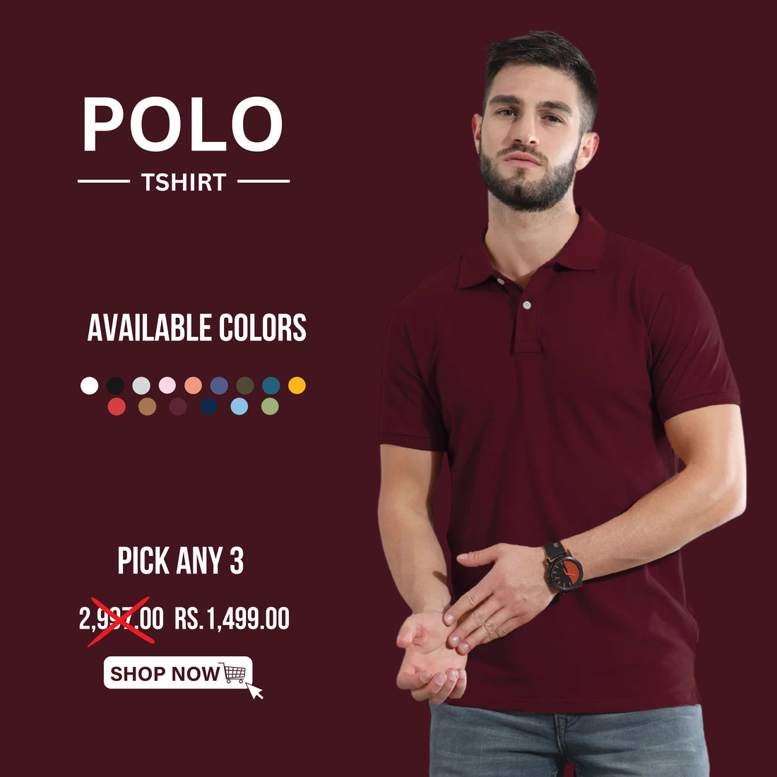 Basics Polo Half Sleeves T-Shirt Pack of 3
