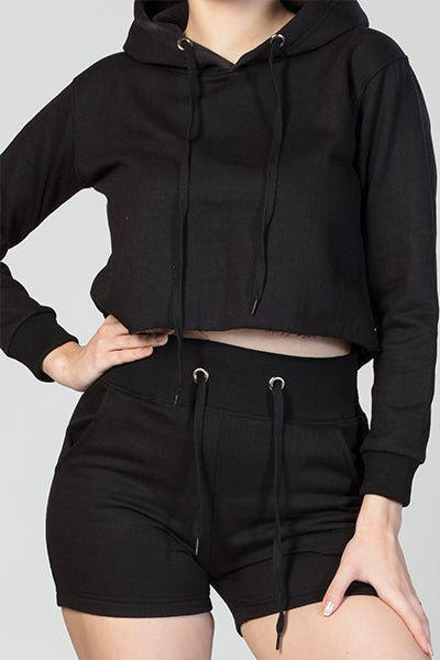 Active Long Sleeves Cropped Hoodie with Shorts - The Minies