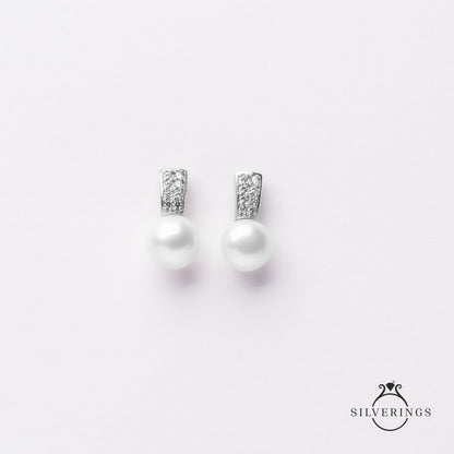 Classy Sassy Pearl Silver Zircon Earrings - Silverings