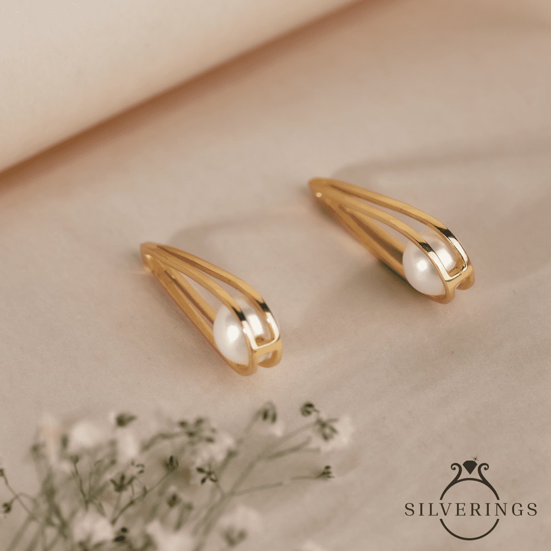 Drop of Pearl Gold Earrings - Silverings