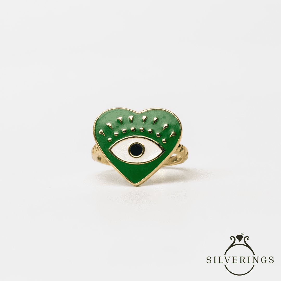 Evil Heart Eye Enamel Gold Ring - Silverings
