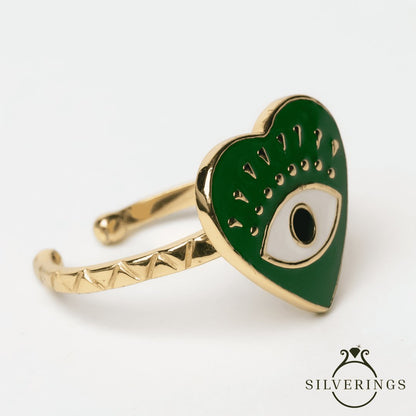 Evil Heart Eye Enamel Gold Ring - Silverings