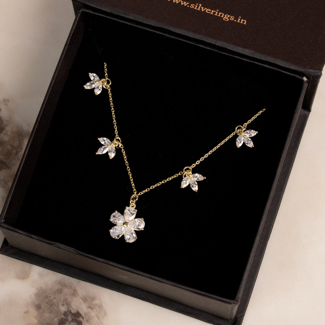 Flower Cluster Zircon Necklace - Silverings
