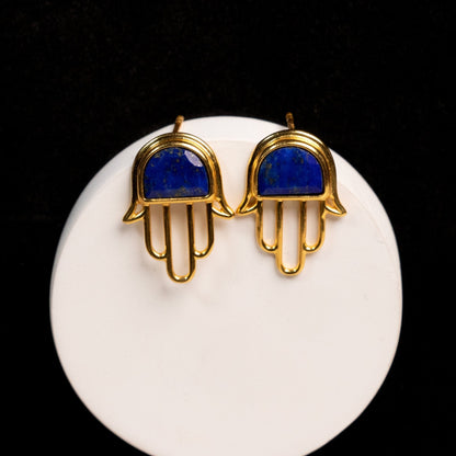 Hamsa Lapis Lazuli Gold Earrings - Silverings