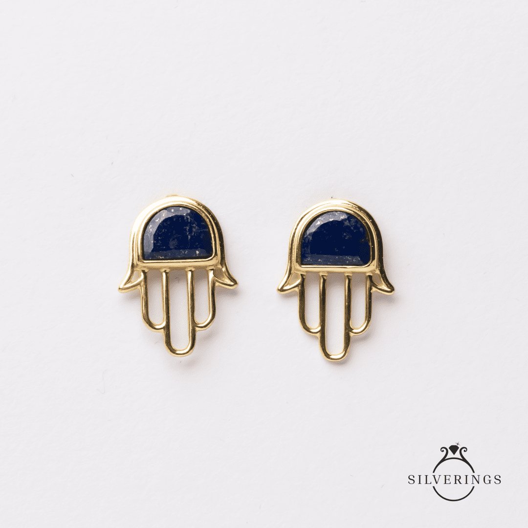 Hamsa Lapis Lazuli Gold Earrings - Silverings