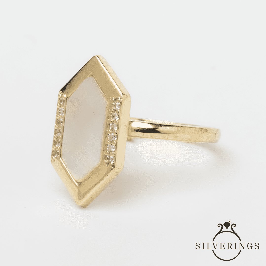 Holy Mother of Pearl Gold Zircon Ring - Silverings