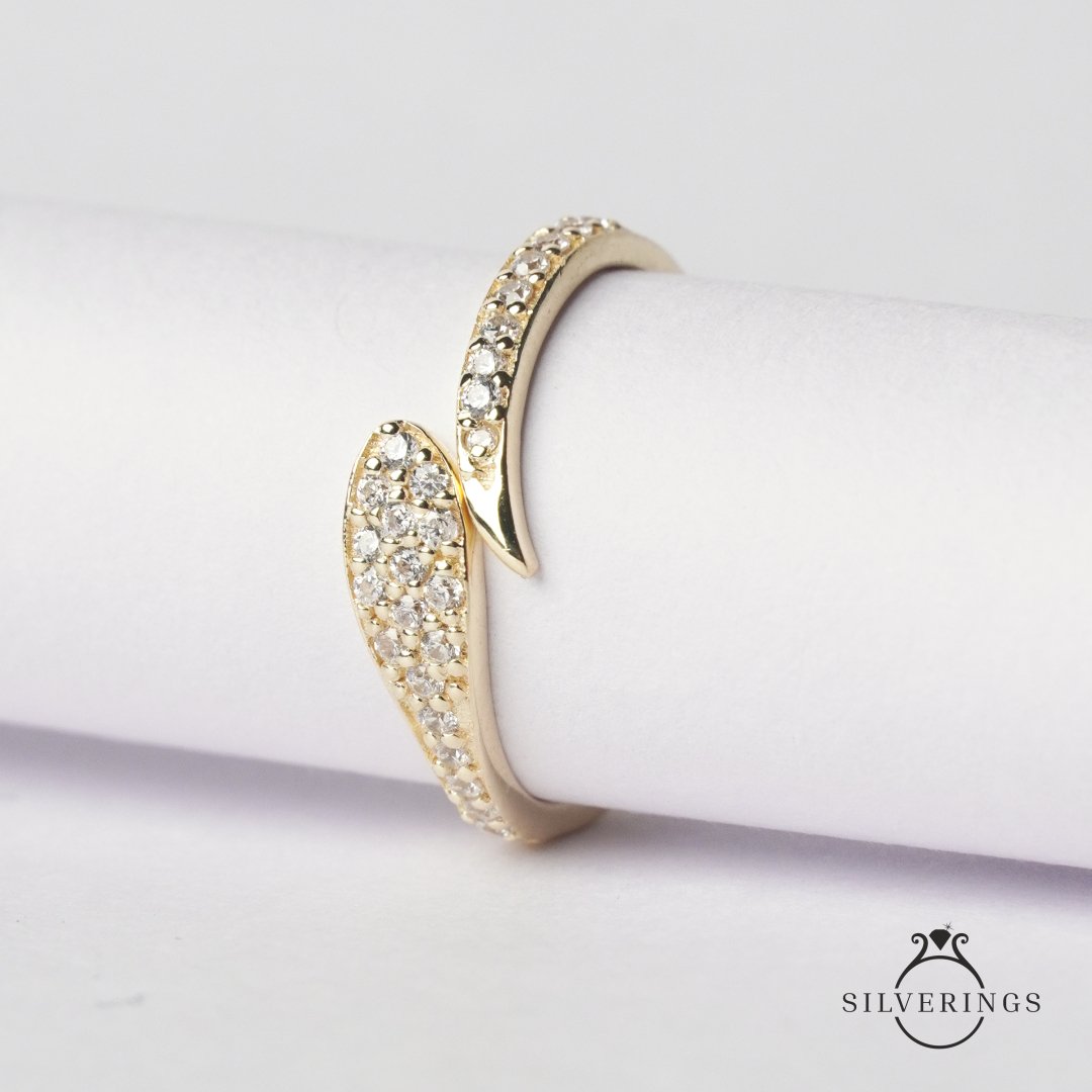 Love Clasp Zircon Gold Ring - Silverings
