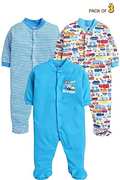 New Born Baby Full Sleeves Rompers Body Suits Jump Suit for Boys and Girls Set of 3 - The Minies