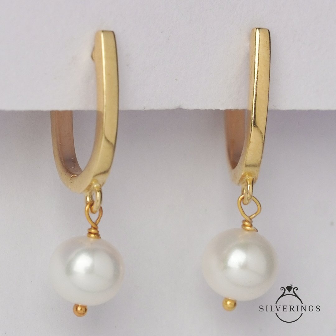 Pearl Drop Hoop Earrings - Silverings