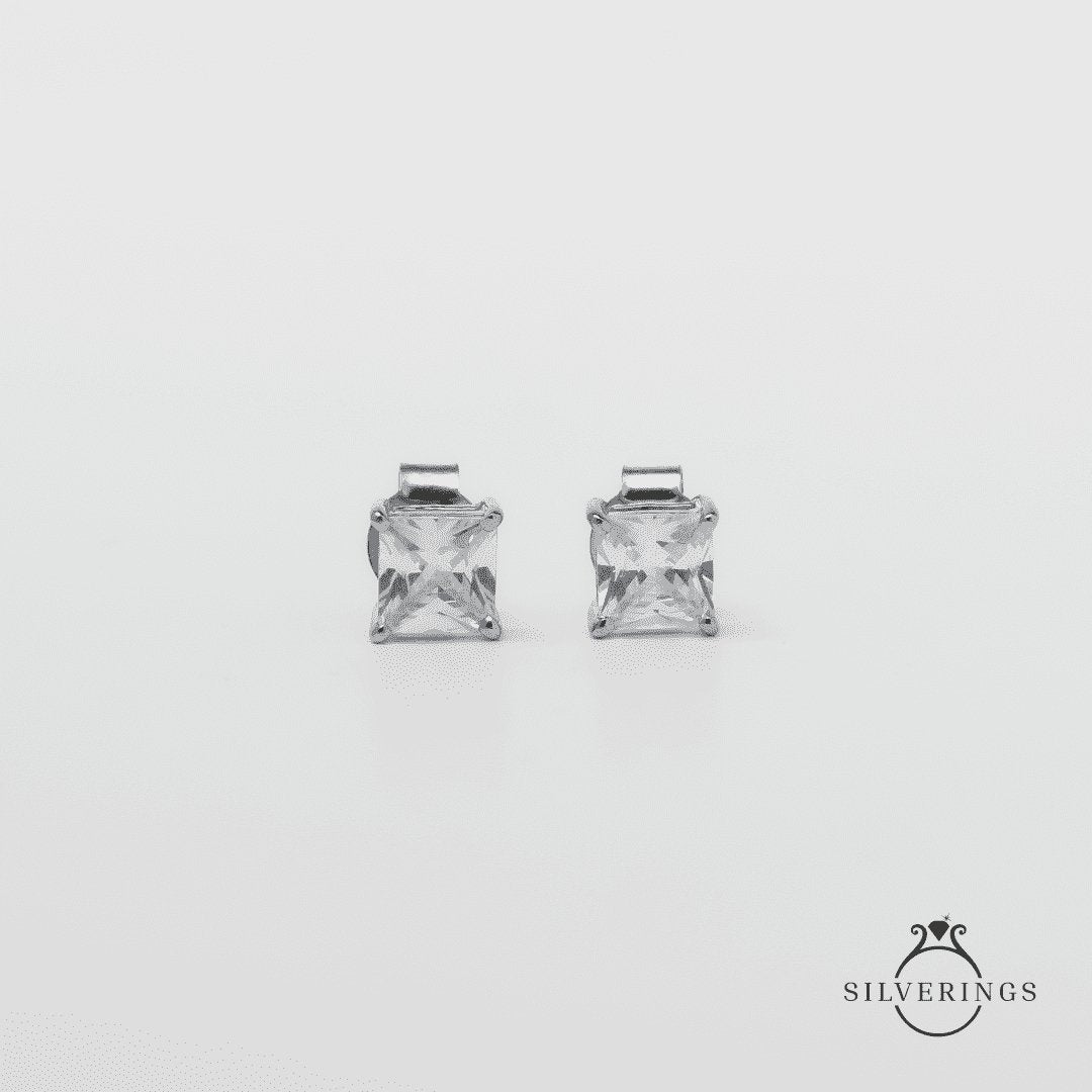 Princess cut Silver Zircon Earrings - Silverings