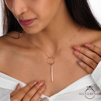 Skylight Zircon Neck Dangler (Comes with a Rose Gold Chain) - Silverings