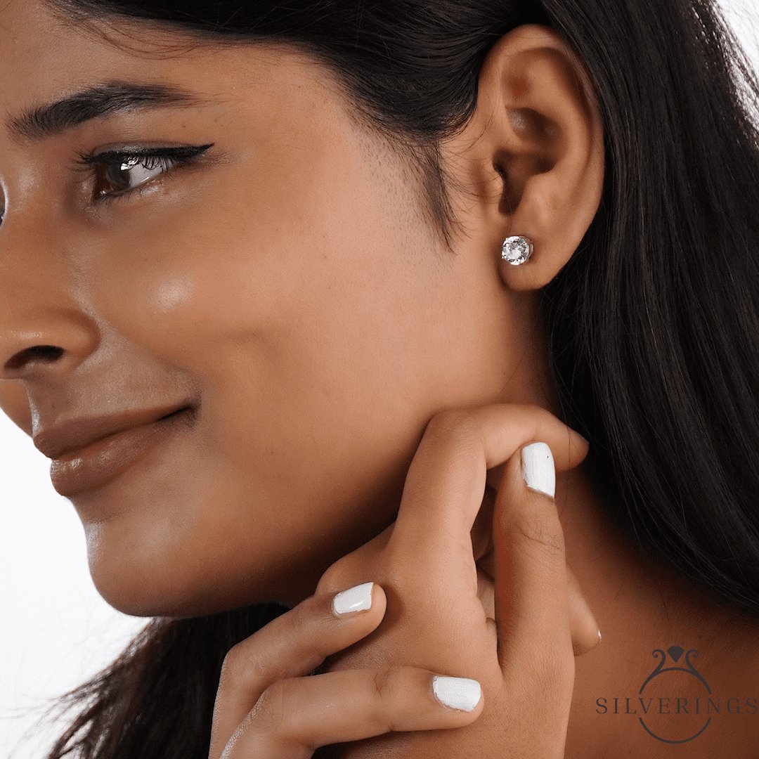 Solitaire Silver Zircon Earrings - Silverings