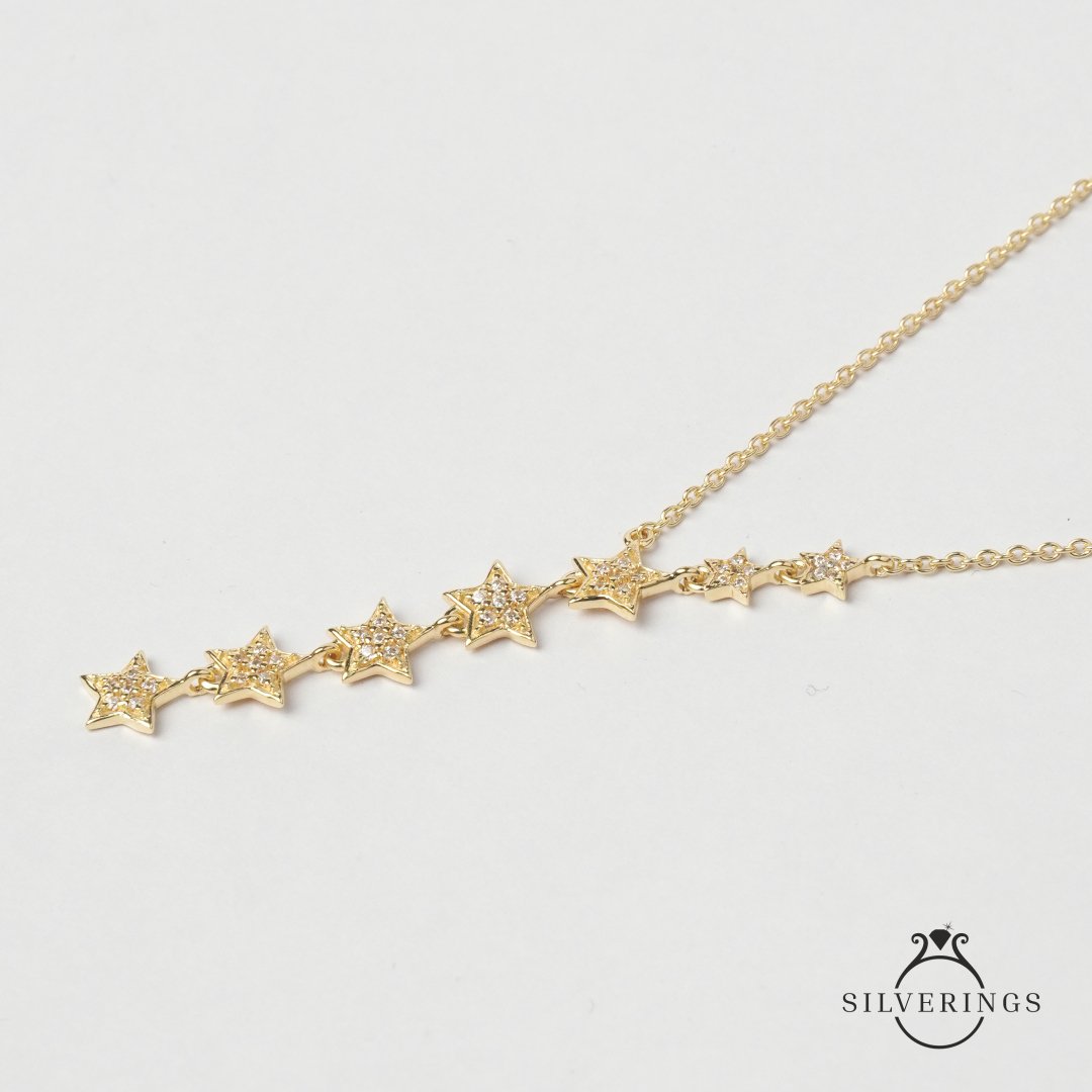Star Studded Zircon Gold Neck Dangler - Silverings